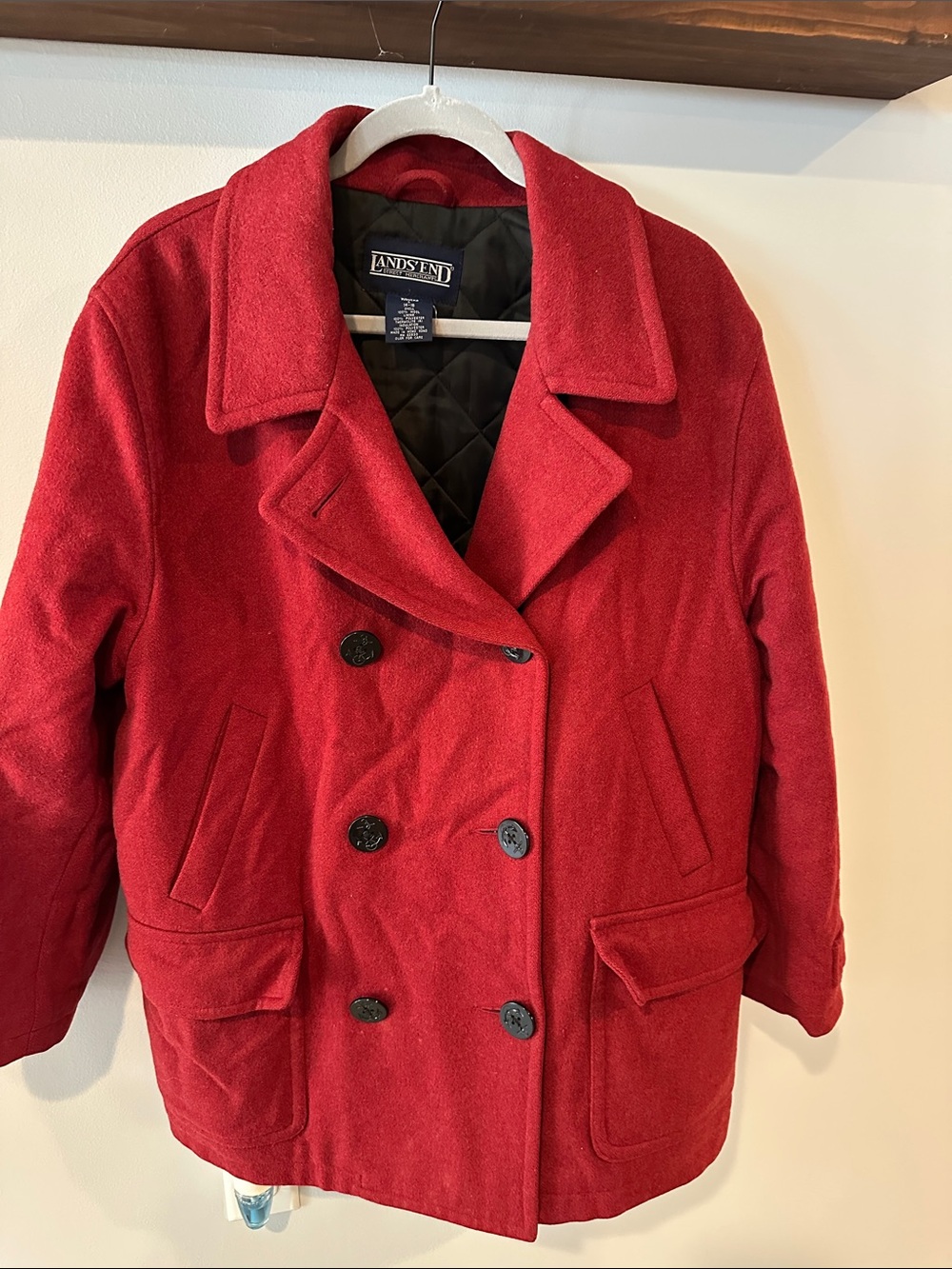 Lands' End Vibrant Red Double-Breasted Wool Peacoat